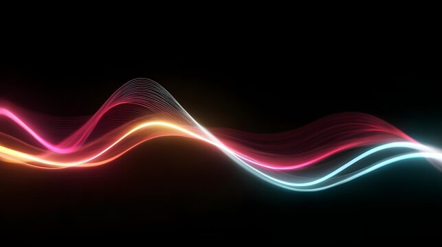 glowing neon lines moving in wave pattern, futuristic motion graphics, seamless loop, 4K, dark background,