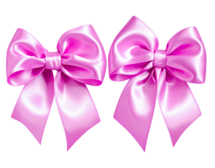 Set of Two Glossy Pink Ribbon Bows with Soft Shadows, isolated on a transparent background PNG