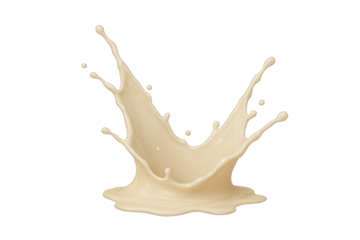 White liquid splashing, creating a dynamic crown shape with droplets, perfect for dairy, food, and beverage concepts