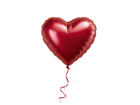 Valentine's Day Celebration: Single Red Mylar Balloon Isolated on White Background