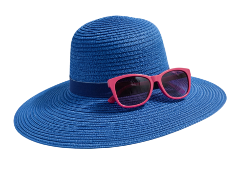 Stylish Bule Summer Hat with Matching Sunglasses, isolated on a transparent background PNG - Powered by Adobe