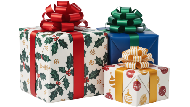 Festive holiday gifts beautifully wrapped with ribbons and bows ready for giving - Powered by Adobe
