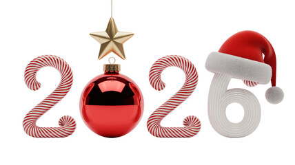 Celebrate the New Year with festive 2026 holiday symbols and candy canes