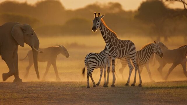 Animals roam free in the african savannah