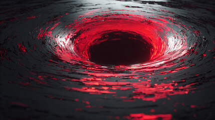 Black hole visualization with swirling distorted reflections and gravitational lensing creating a cosmic, surreal, and dynamic scene representing space, astrophysics, and futuristic digital aesthetics