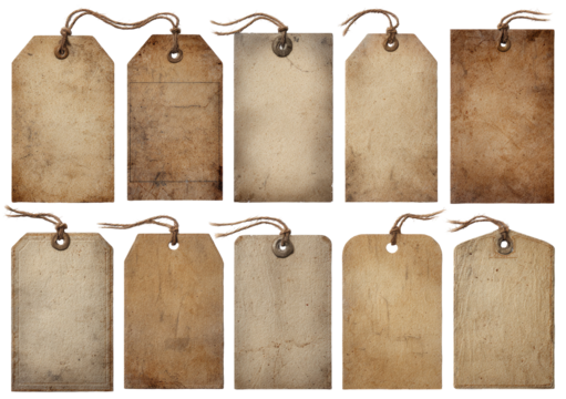 Vintage, aged, blank paper tags