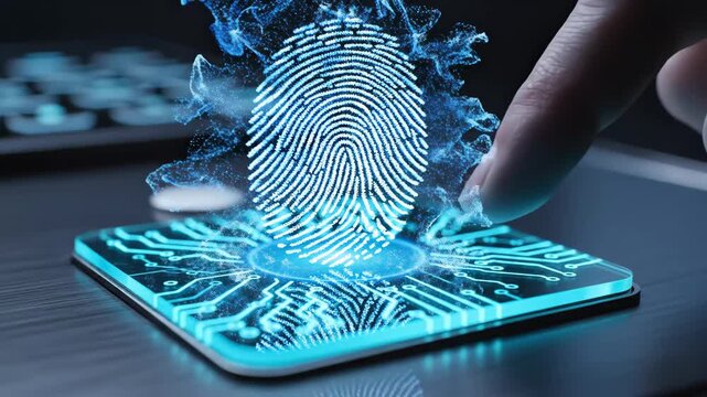 Futuristic Fingerprint Authentication - A futuristic representation of fingerprint recognition is displayed in this video. - Powered by Adobe