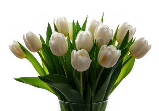 A beautiful bouquet of delicate white tulips isolated on transparent background