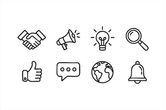 Communication and idea outline icons pack for business and branding concepts