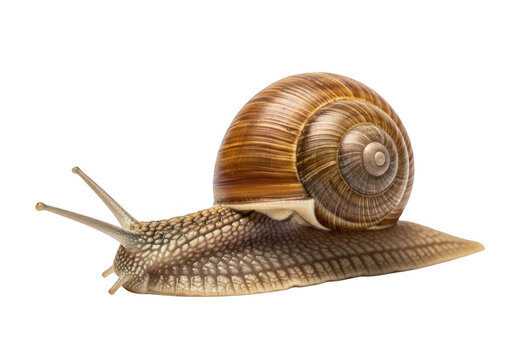 Detailed close up of a garden snail with a spiraled shell isolated on transparent background - Powered by Adobe