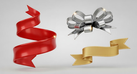 Red, gold, and silver ribbons and bows