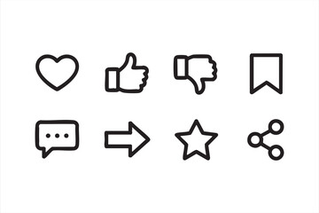 Fototapeta premium Social media feedback line icons set for interaction and communication design
