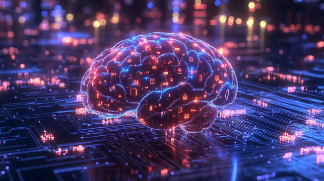 A futuristic brain-computer interface visualizes the flow of creative thought and digital ideation connecting human imagination with neural data streams in a glowing conceptual technology scene