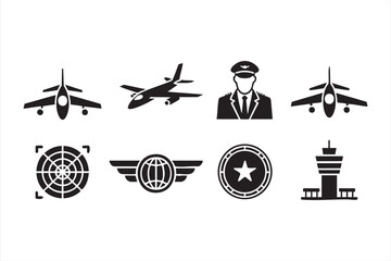 Aviation and pilot line icons set for airplane and aerospace design projects