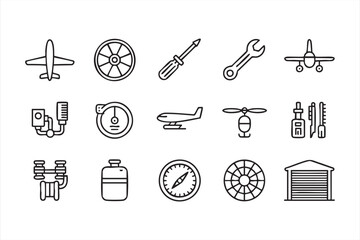 Airplane maintenance and repair line icons set for aviation and aerospace design projects