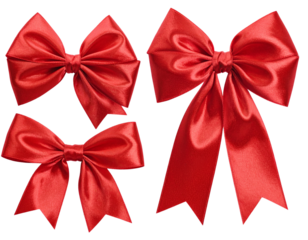 Pink Decorative Satin Bows in Romantic Style, isolated on a transparent background PNG
