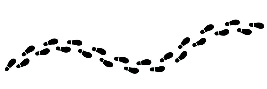 Set of minimalist footprints icons with transparent background, depicting a walking path, human steps, guidance, movement, and discovery, vector illustration