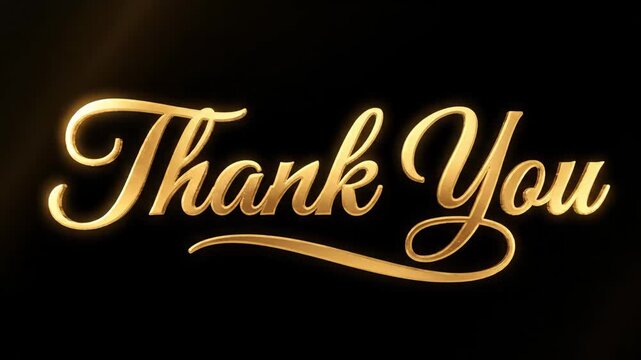 Golden Thank You Text on Black Background - A gold "Thank You" text is displayed against a solid black background. The text has a luxurious, elegant appearance with a subtle, shimmering effect.