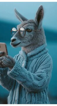 An animal influencer posting selfie on phone, trending on social media feed. Reel or Post on Instagram or tik tok, face book, X or other apps.