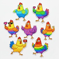 Colorful Chicken Stickers Collection Featuring Playful Designs and Fun Expressions for Animal Lovers