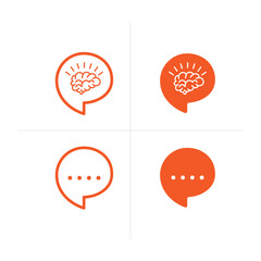 Four icons of speech bubble with brain and dots