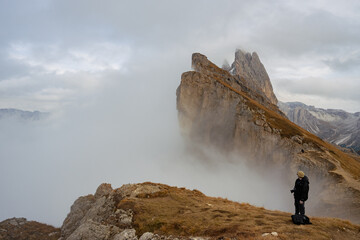 Landscape of the Dolomites Alps. Odle mountain range, Seceda peak in Dolomites, Italy.Nature concept background.