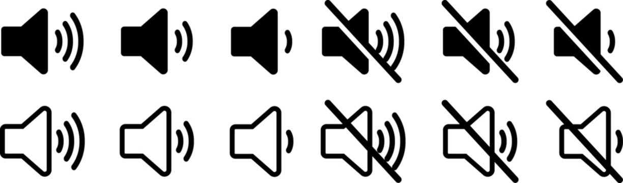 Volume control icons showing sound on and muted states