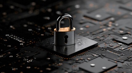 A padlock on a circuit board.