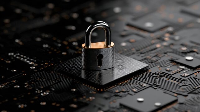 A padlock on a circuit board.