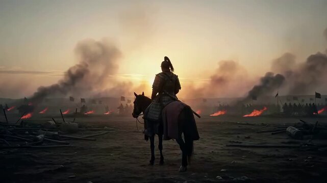 Epic Last Stand a Lone Ancient Chinese Warrior on Horseback Faces a Massive Oncoming Army
