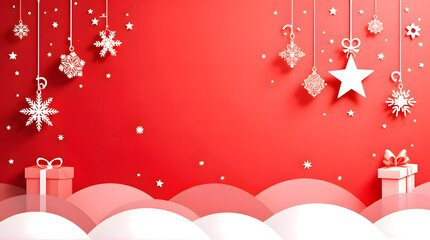 Modern Holiday Vector Banner Template with Paper Cutout Style Decorations