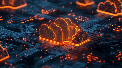 Glowing data trees rise into a digital sky symbolizing cloud storage connectivity and information growth blending technology and nature in a futuristic visualization of data networks and virtual ecosy