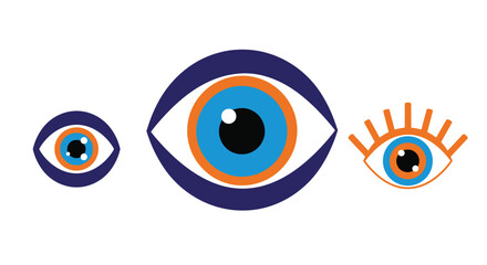 Vibrant blue and orange evil eye symbols offering protection and good fortune in a modern graphic design