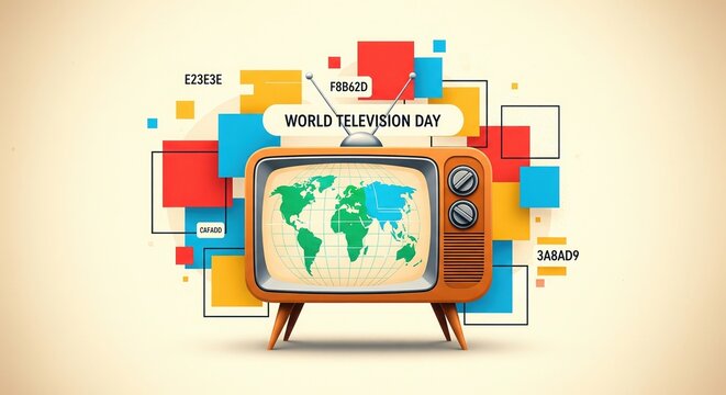 Television celebrating world television day with retro tv and world map - Powered by Adobe