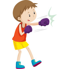 Cartoon Boy With Boxing Gloves Punching Forward Wearing Orange Tank Top Yellow Shorts and Blue Sneakers Energetic Stance