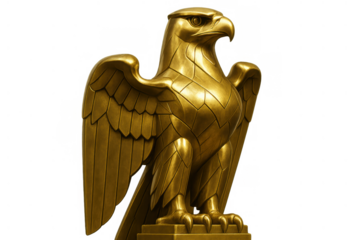 Golden eagle sculpture representing power, freedom, and strength, art deco design, gold metallic texture