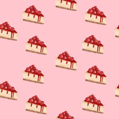 Seamless Cheesecake Slice Pattern with Berry Topping