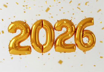 Realistic Golden New Year 2026 Foil Number Balloons for a Festive Party Celebration