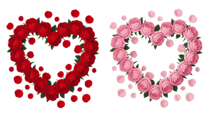 Stunning heart wreaths of red and pink roses with falling petals for romance
