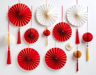 Festive Red and White Paper Decorations for Celebrations and Parties