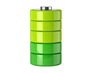 Green battery with full charge indicator, isolated on black