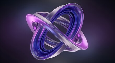 Abstract 3D rendering of intertwined metallic tori in purple and blue gradient