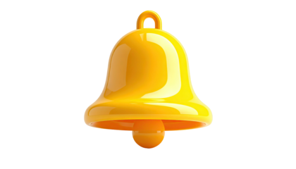 Glossy, yellow bell icon on black background