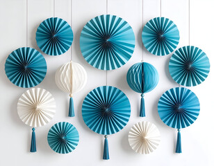 Festive Paper Fans and Lanterns Wall Decoration for Holiday Celebrations