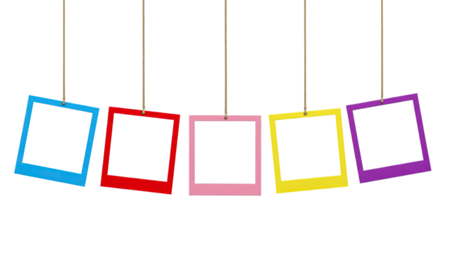 Hanging Frames in Rainbow Colors for Creative Art Projects on transparent background 