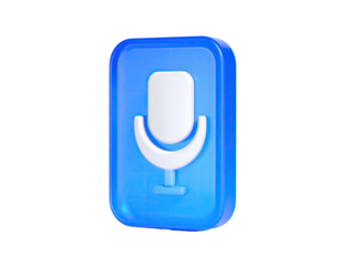 Blue square with 3D white microphone against black