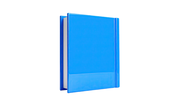 Blue book, closed, standing on its base
