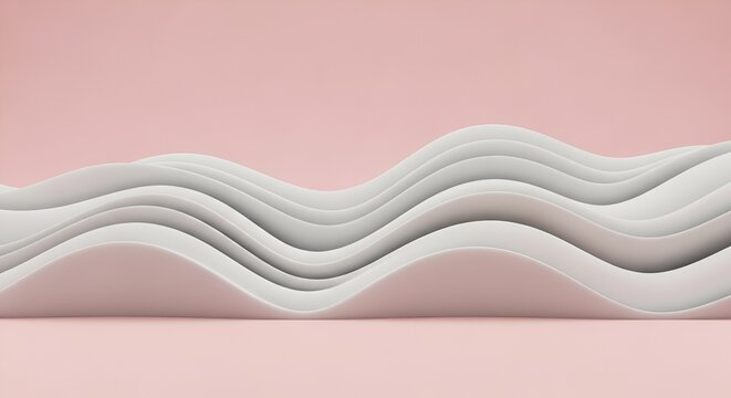 Elegant abstract background with wavy white layers on a soft pink surface