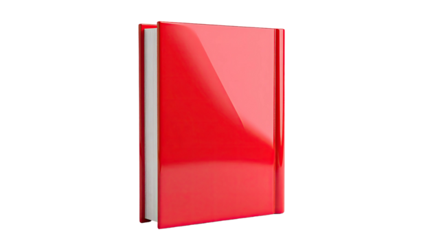 Shiny red book standing upright against a stark black background