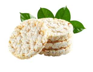 Stack of rice cakes with green leaves on transparent